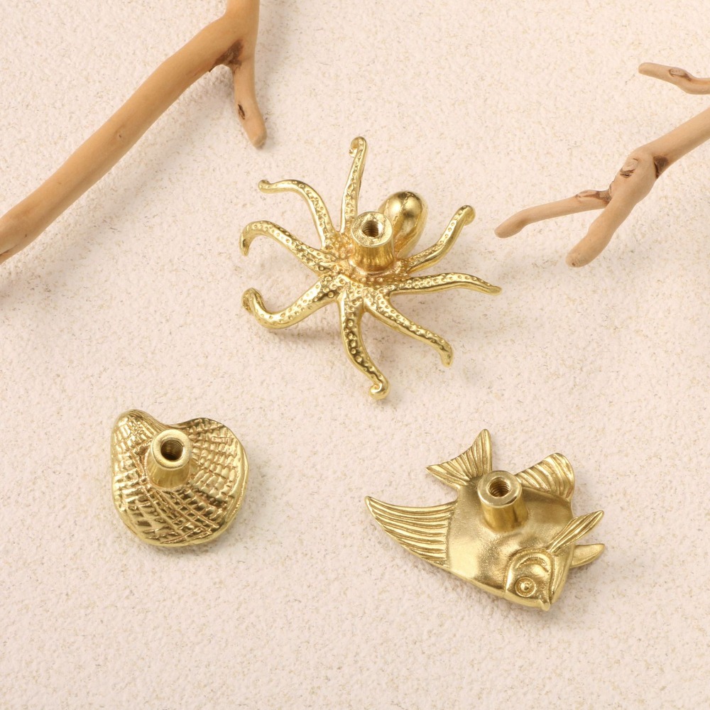 Drawer Pull Gold - 문어 금색 조개껍질 황동 손잡이 레트로